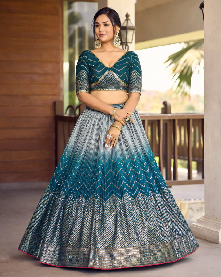 Chinon Lehenga Set | Soft Net Dupatta & Sequin Embroidery for Weddings