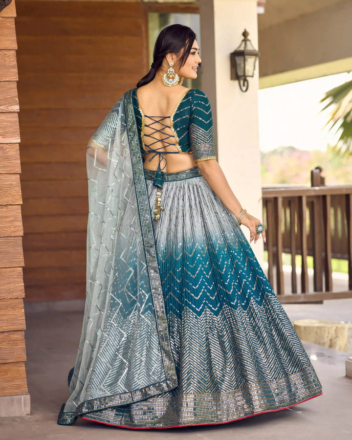Chinon Lehenga Set | Soft Net Dupatta & Sequin Embroidery for Weddings