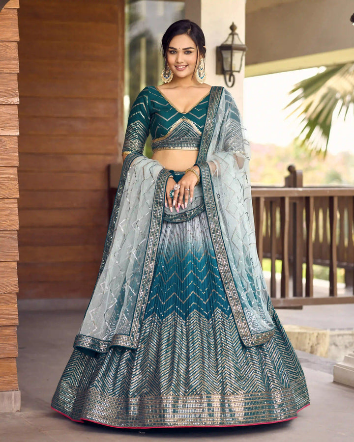 Chinon Lehenga Set | Soft Net Dupatta & Sequin Embroidery for Weddings