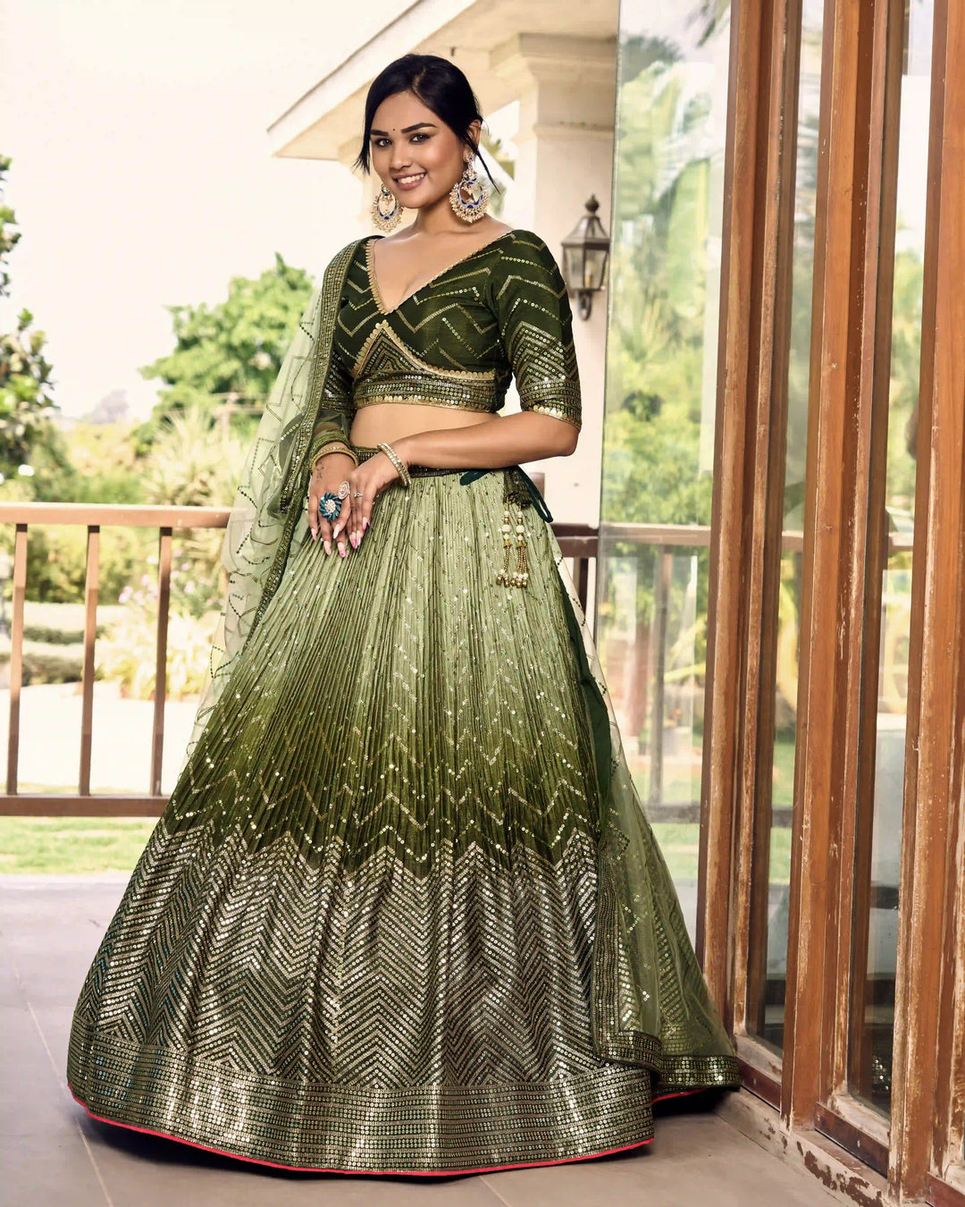 Chinon Lehenga Set | Soft Net Dupatta & Sequin Embroidery for Weddings