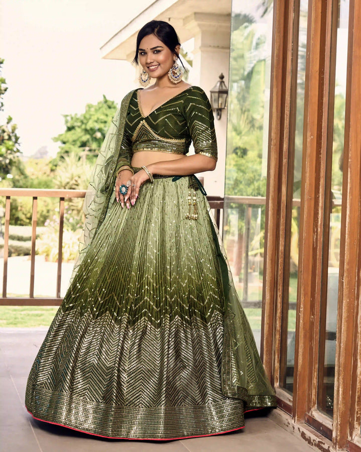 Chinon Lehenga Set | Soft Net Dupatta & Sequin Embroidery for Weddings