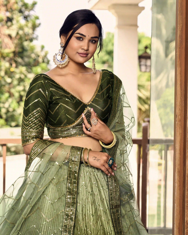 Chinon Lehenga Set | Soft Net Dupatta & Sequin Embroidery for Weddings