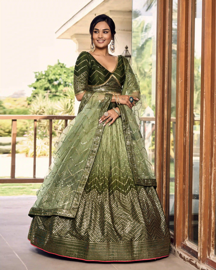 Chinon Lehenga Set | Soft Net Dupatta & Sequin Embroidery for Weddings