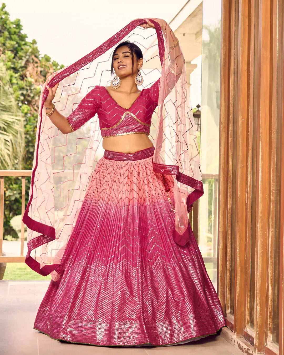 Chinon Lehenga Set | Soft Net Dupatta & Sequin Embroidery for Weddings