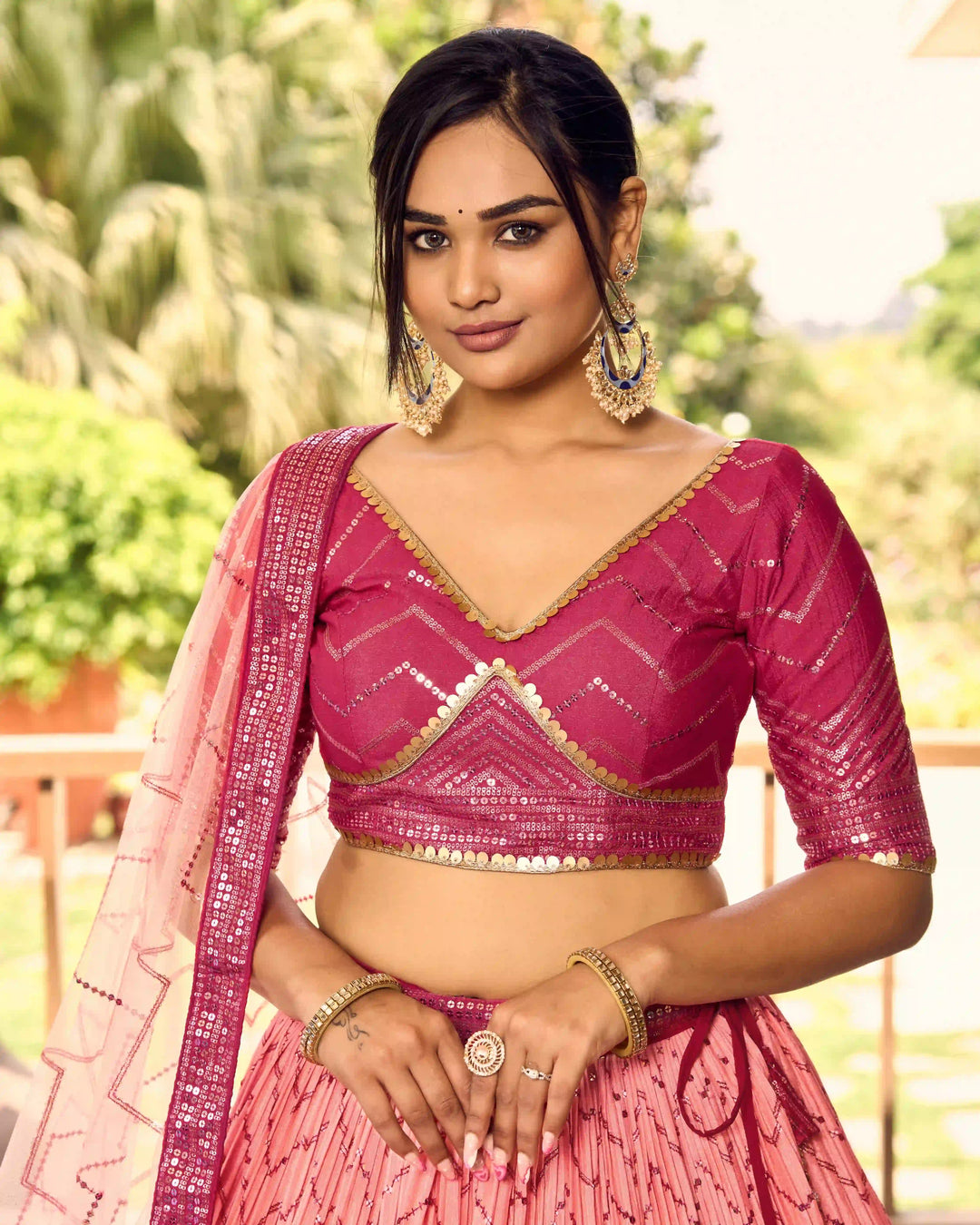 Chinon Lehenga Set | Soft Net Dupatta & Sequin Embroidery for Weddings