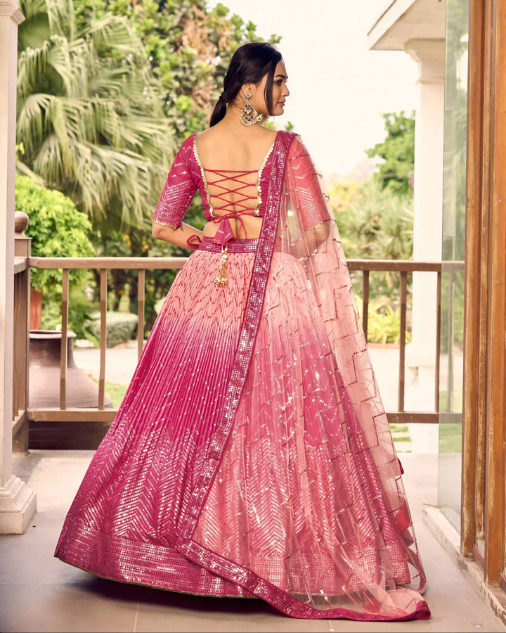 Chinon Lehenga Set | Soft Net Dupatta & Sequin Embroidery for Weddings