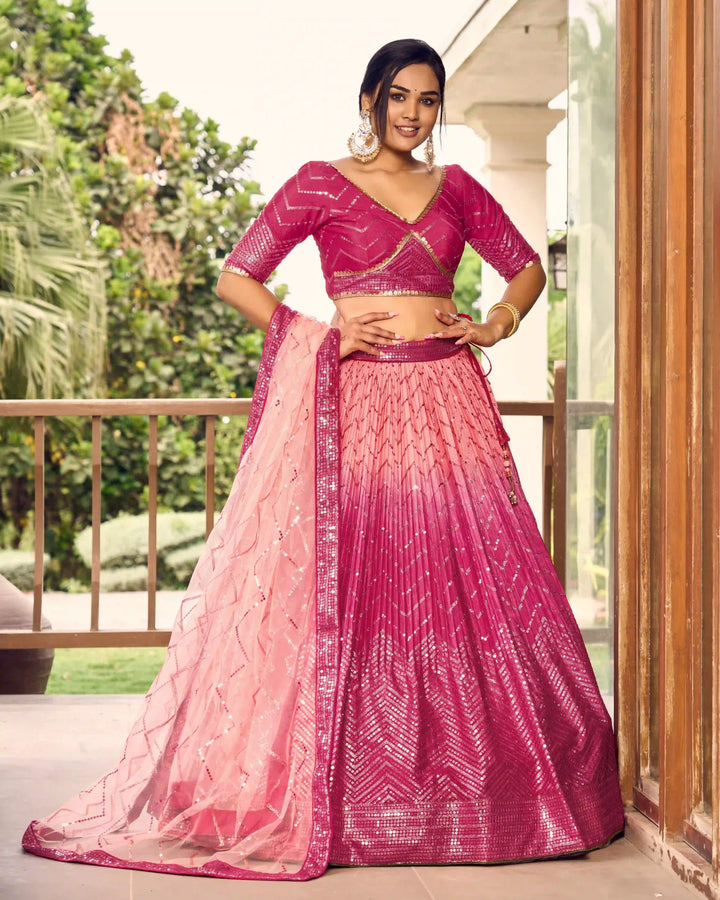 Chinon Lehenga Set | Soft Net Dupatta & Sequin Embroidery for Weddings