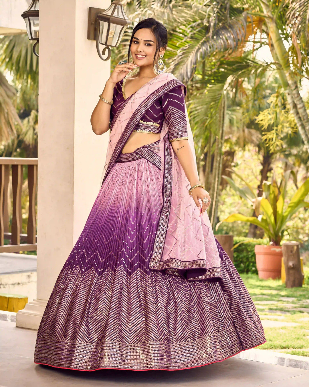 Chinon Lehenga Set | Soft Net Dupatta & Sequin Embroidery for Weddings