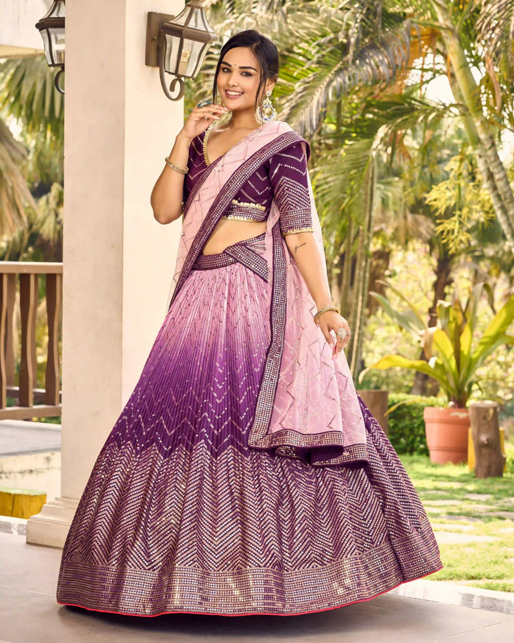 Chinon Lehenga Set | Soft Net Dupatta & Sequin Embroidery for Weddings