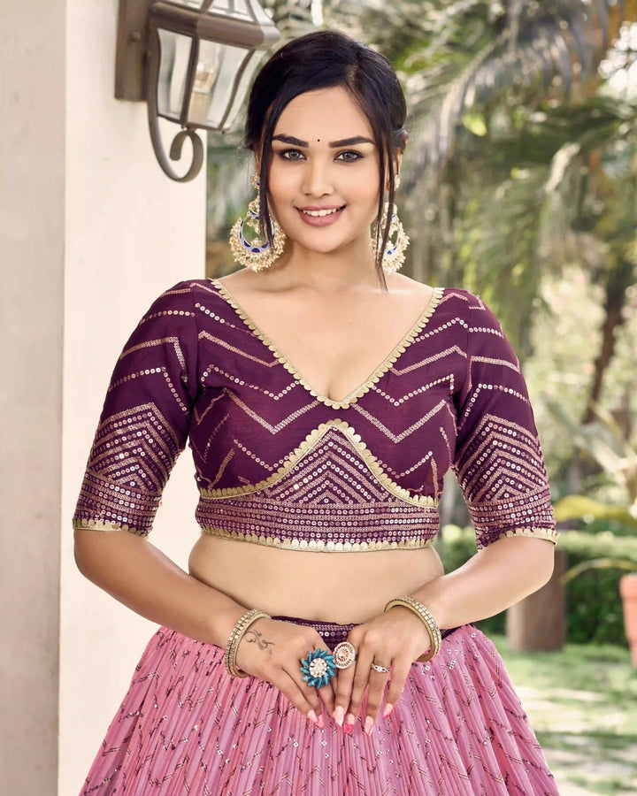 Chinon Lehenga Set | Soft Net Dupatta & Sequin Embroidery for Weddings