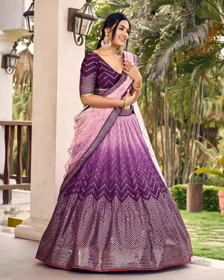 Chinon Lehenga Set | Soft Net Dupatta & Sequin Embroidery for Weddings