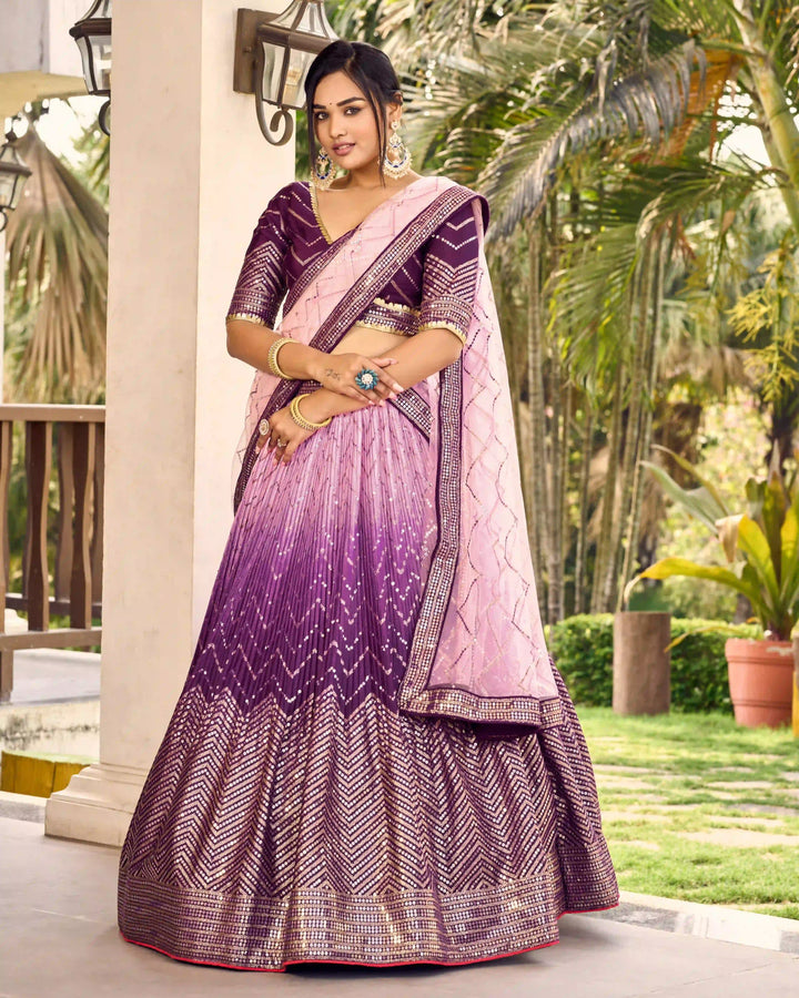 Chinon Lehenga Set | Soft Net Dupatta & Sequin Embroidery for Weddings