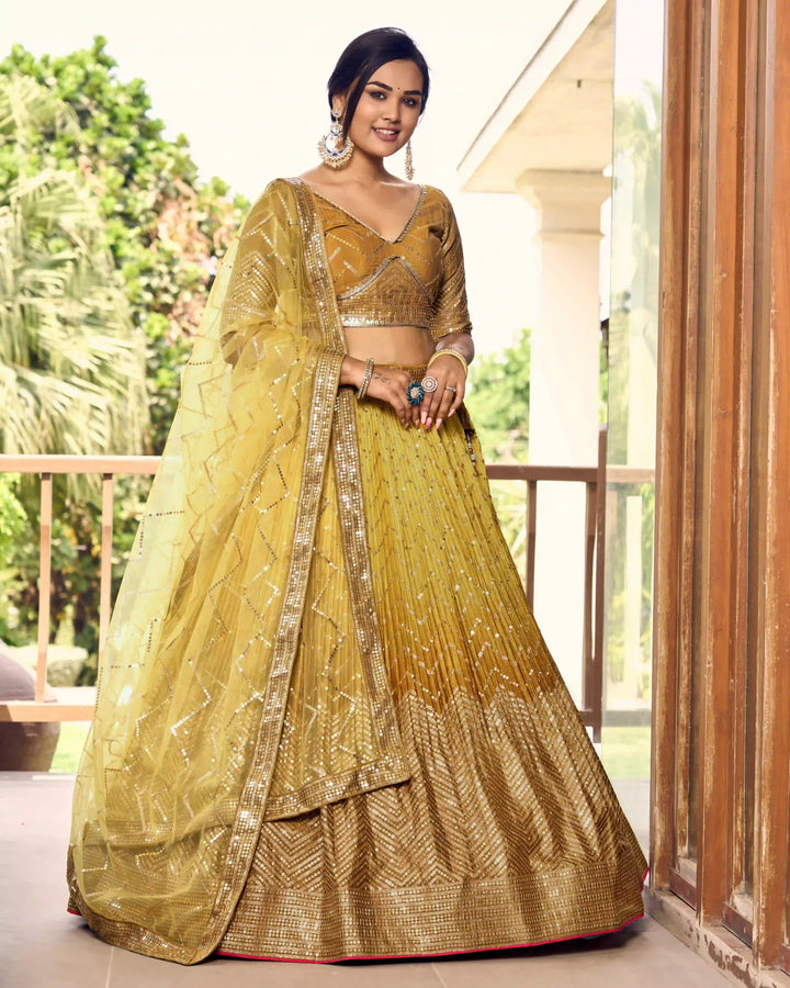Chinon Lehenga Set | Soft Net Dupatta & Sequin Embroidery for Weddings