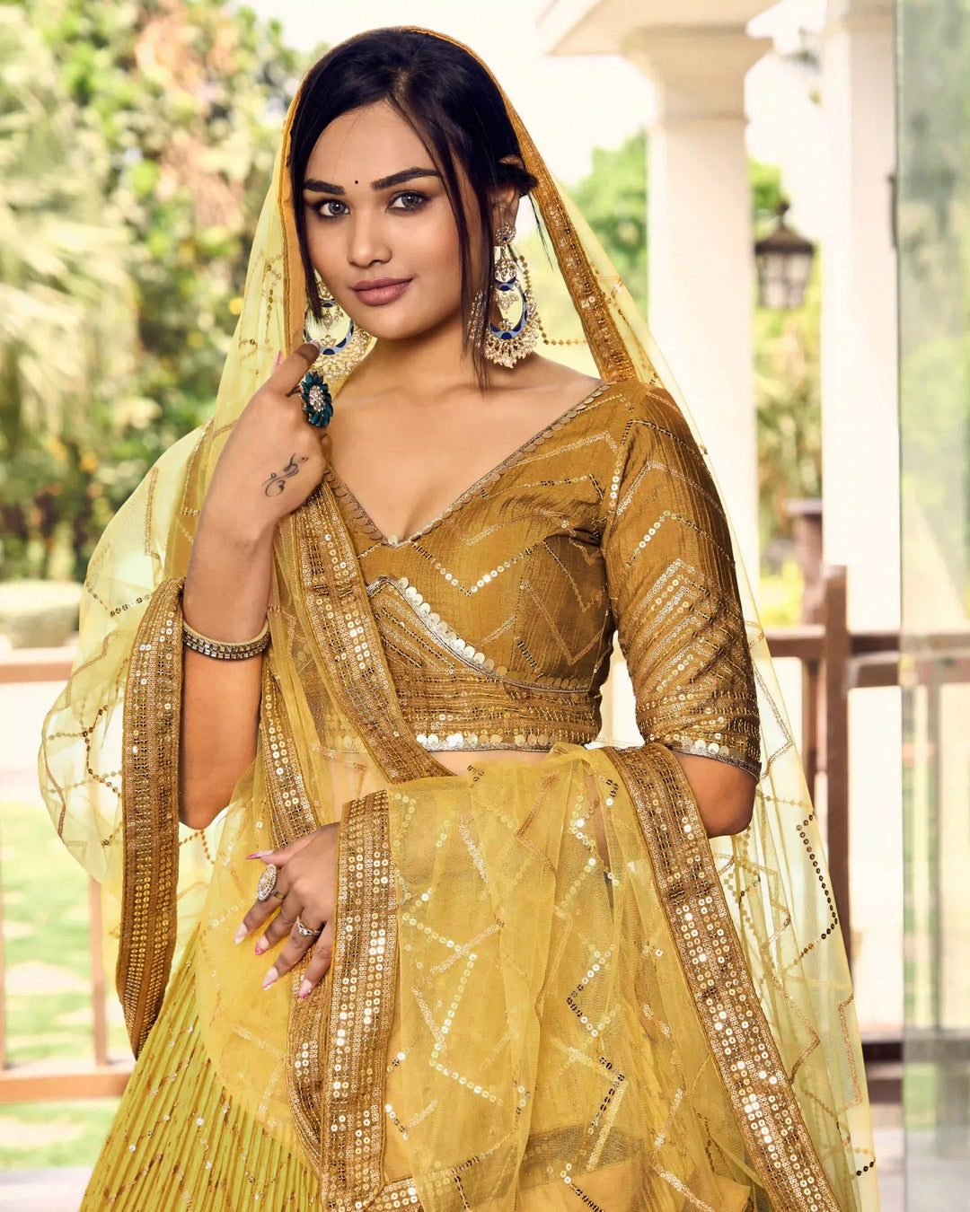 Chinon Lehenga Set | Soft Net Dupatta & Sequin Embroidery for Weddings