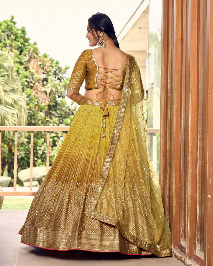 Chinon Lehenga Set | Soft Net Dupatta & Sequin Embroidery for Weddings