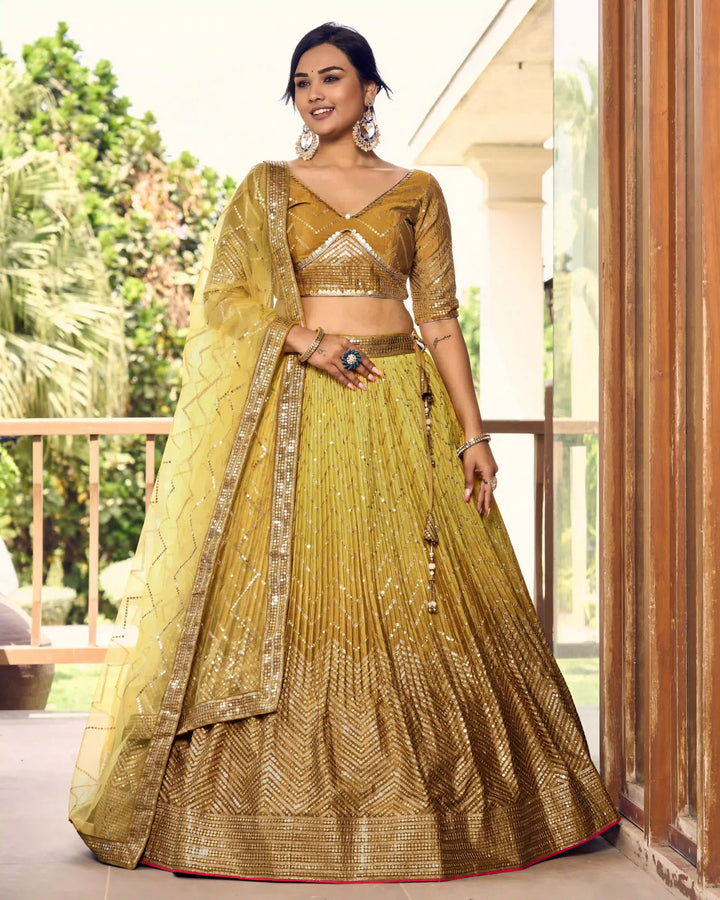 Chinon Lehenga Set | Soft Net Dupatta & Sequin Embroidery for Weddings