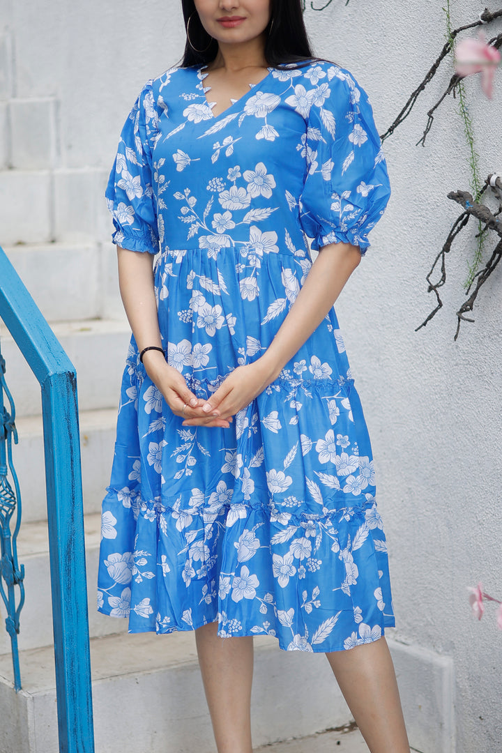 Blue Muslin Kurti for Women | Designer Digital Printed Readymade Short Kurti