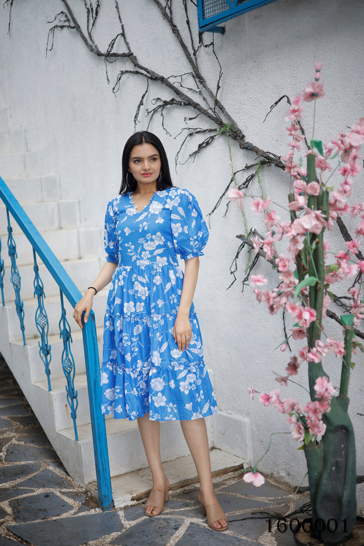 Blue Muslin Kurti for Women | Designer Digital Printed Readymade Short Kurti