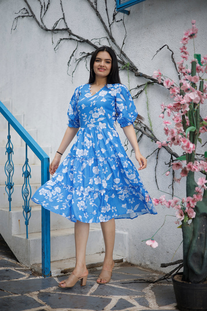 Blue Muslin Kurti for Women | Designer Digital Printed Readymade Short Kurti