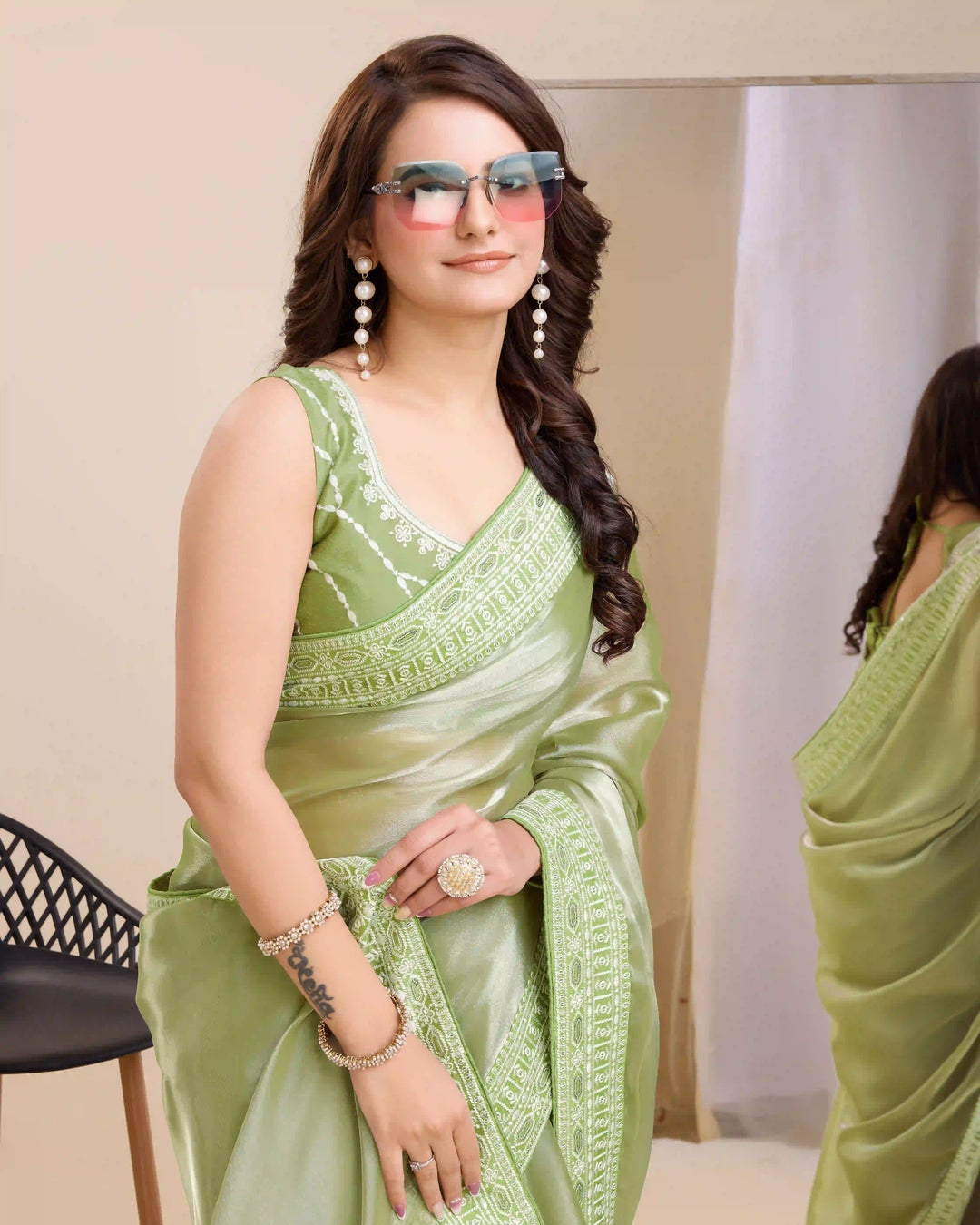 Heavy Designer Embroidered Jimmy Chau Silk Saree | Perfect for Weddings & Festive Occasions