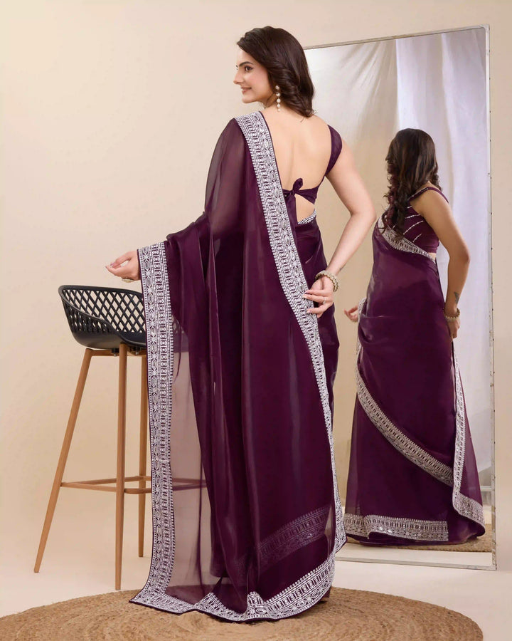 Heavy Designer Embroidered Jimmy Chau Silk Saree | Perfect for Weddings & Festive Occasions