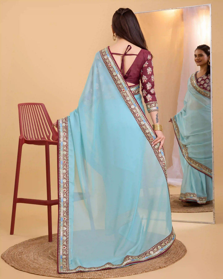 Heavy Designer Embroidery Organza Saree | Art-Silk Blouse for Special Events