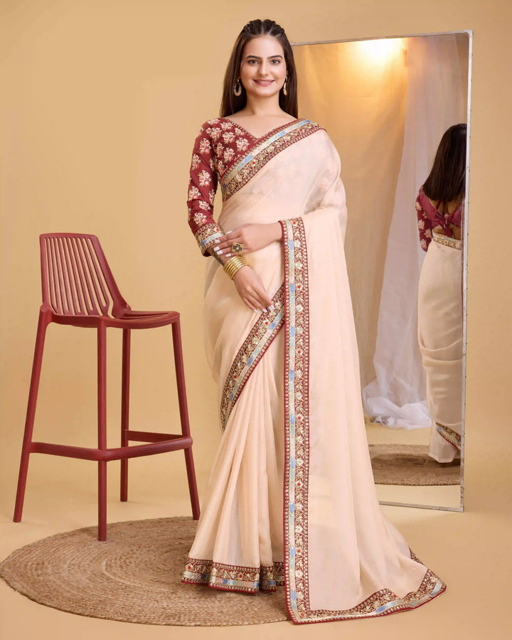 Heavy Designer Embroidery Organza Saree | Art-Silk Blouse for Special Events