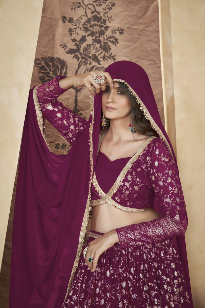 Georgette Foil-Printed Lehenga | Elegant Floral Design for Weddings & Events