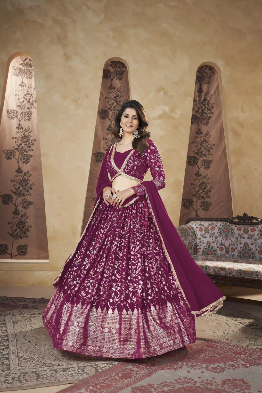 Georgette Foil-Printed Lehenga | Elegant Floral Design for Weddings & Events