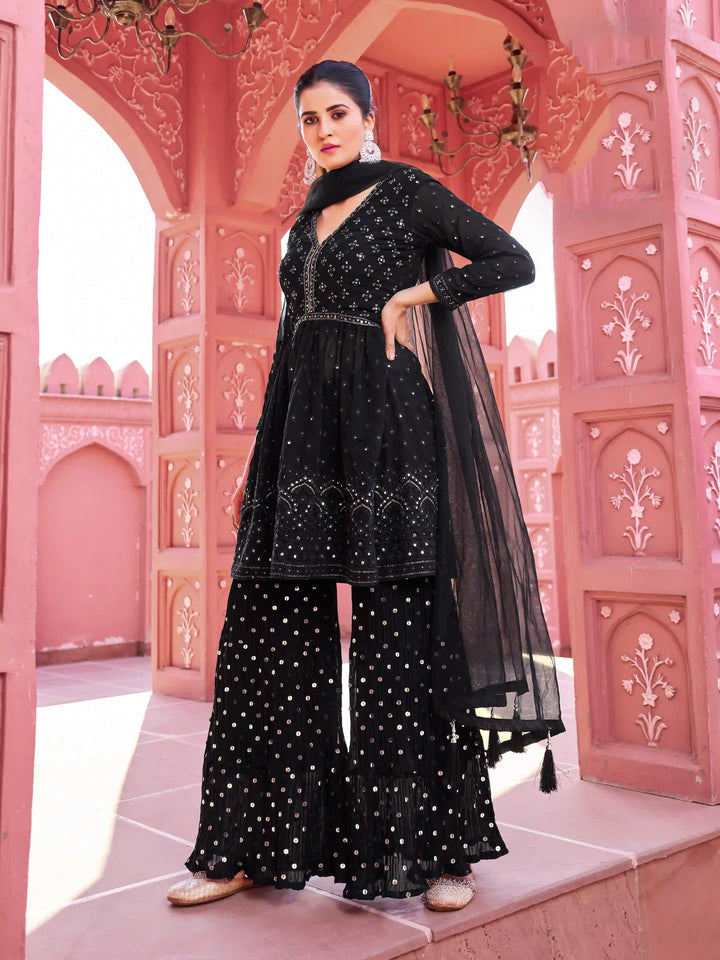 Stunning Sharara Suit | Paired with Net Dupatta for Festive Elegance
