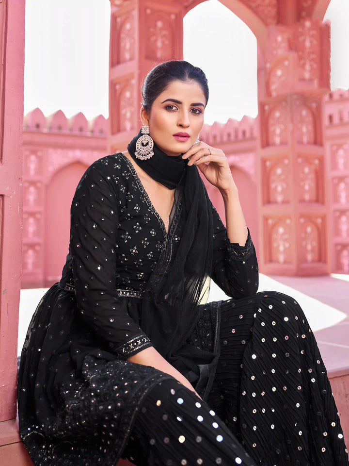 Stunning Sharara Suit | Paired with Net Dupatta for Festive Elegance