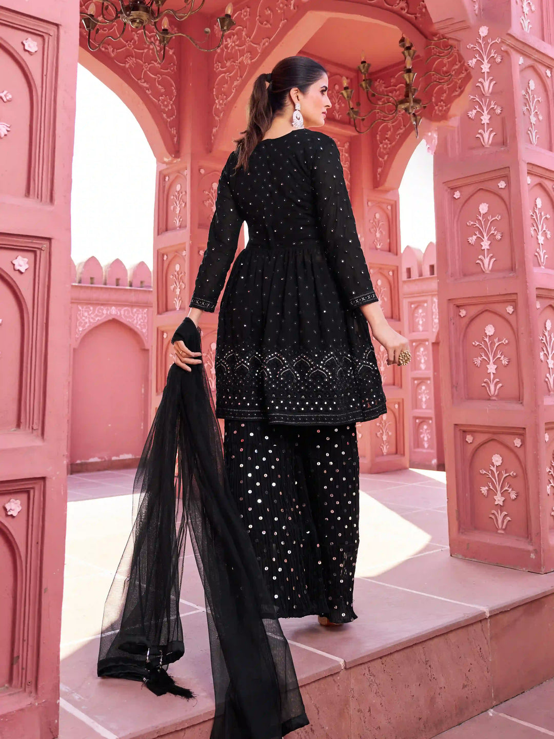 Stunning Sharara Suit | Paired with Net Dupatta for Festive Elegance