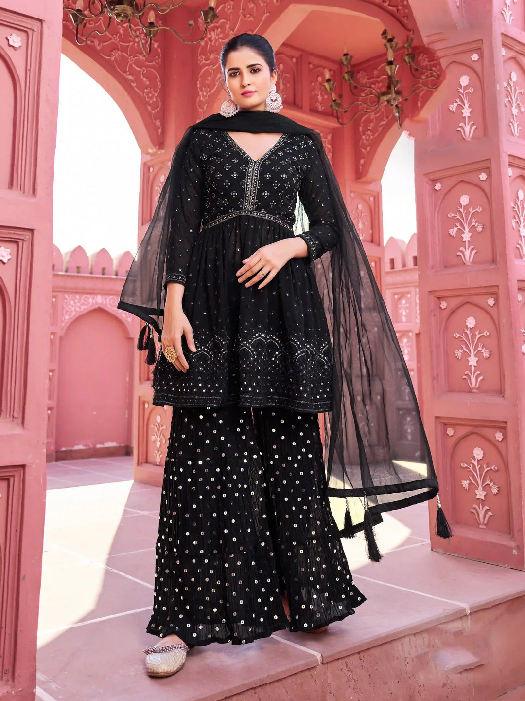 Stunning Sharara Suit | Paired with Net Dupatta for Festive Elegance