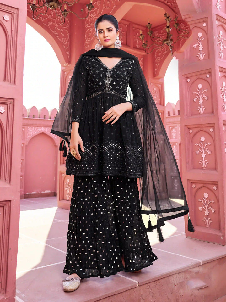 Stunning Sharara Suit | Paired with Net Dupatta for Festive Elegance