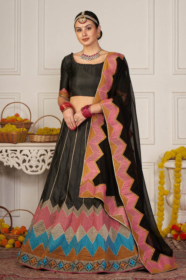 Designer Embroidered Tafetta Silk Lehenga | Perfect for Weddings & Events