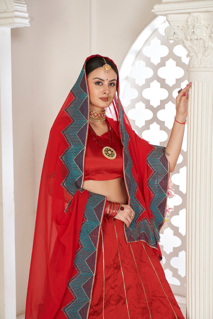 Designer Embroidered Tafetta Silk Lehenga | Perfect for Weddings & Events