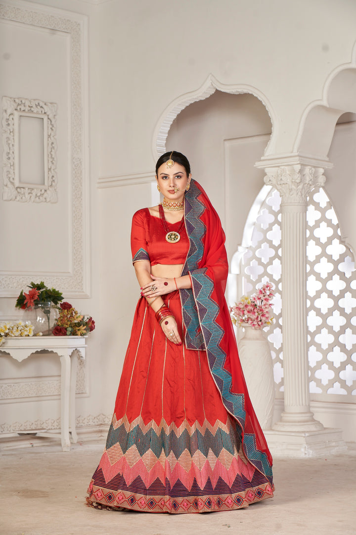 Designer Embroidered Tafetta Silk Lehenga | Perfect for Weddings & Events