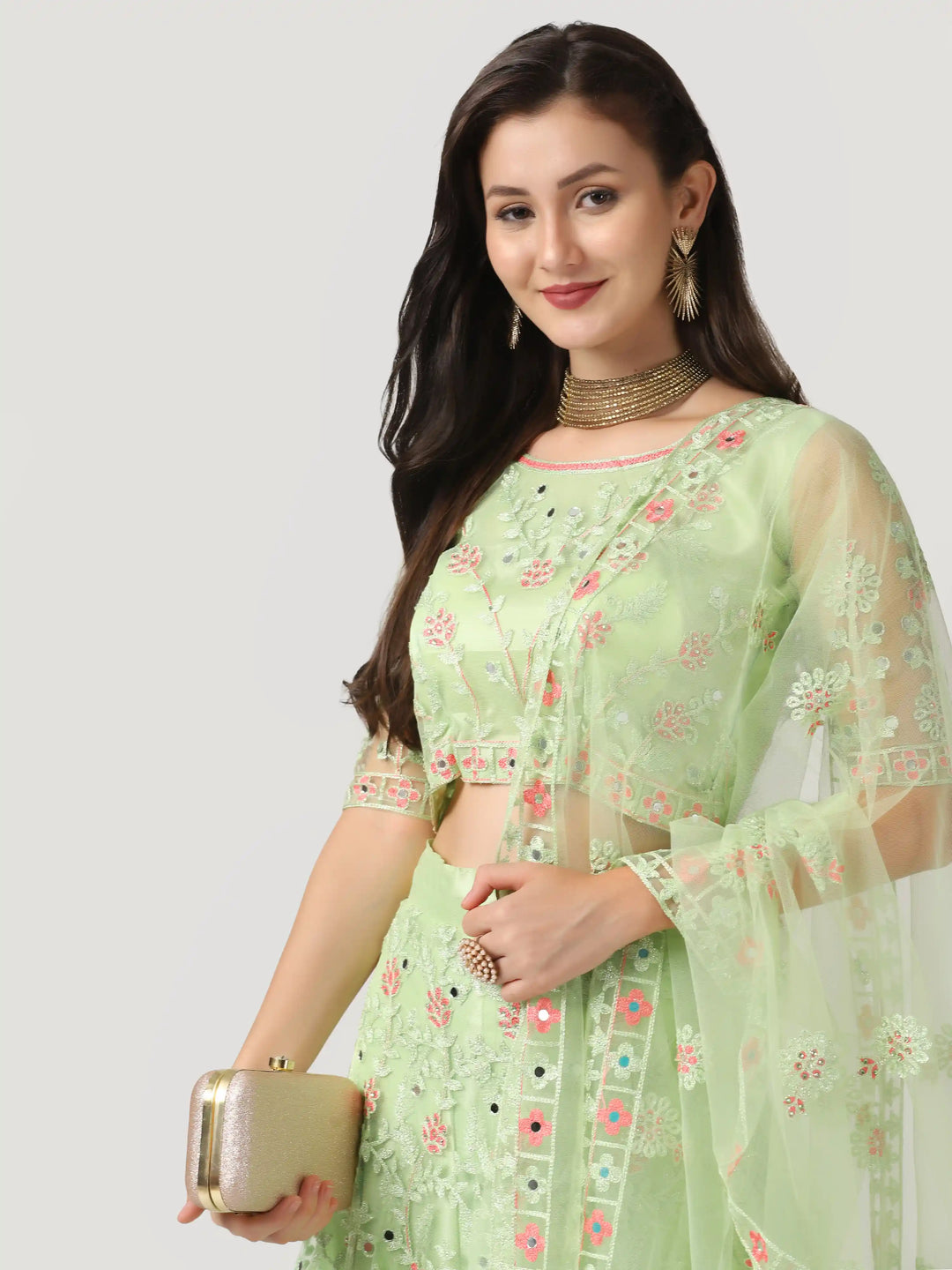 Stunning Parrot Green Net Lehenga | Intricate Designer Embroidery Work