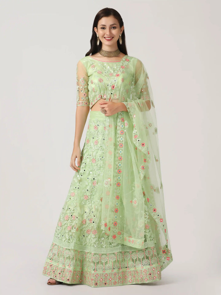 Stunning Parrot Green Net Lehenga | Intricate Designer Embroidery Work