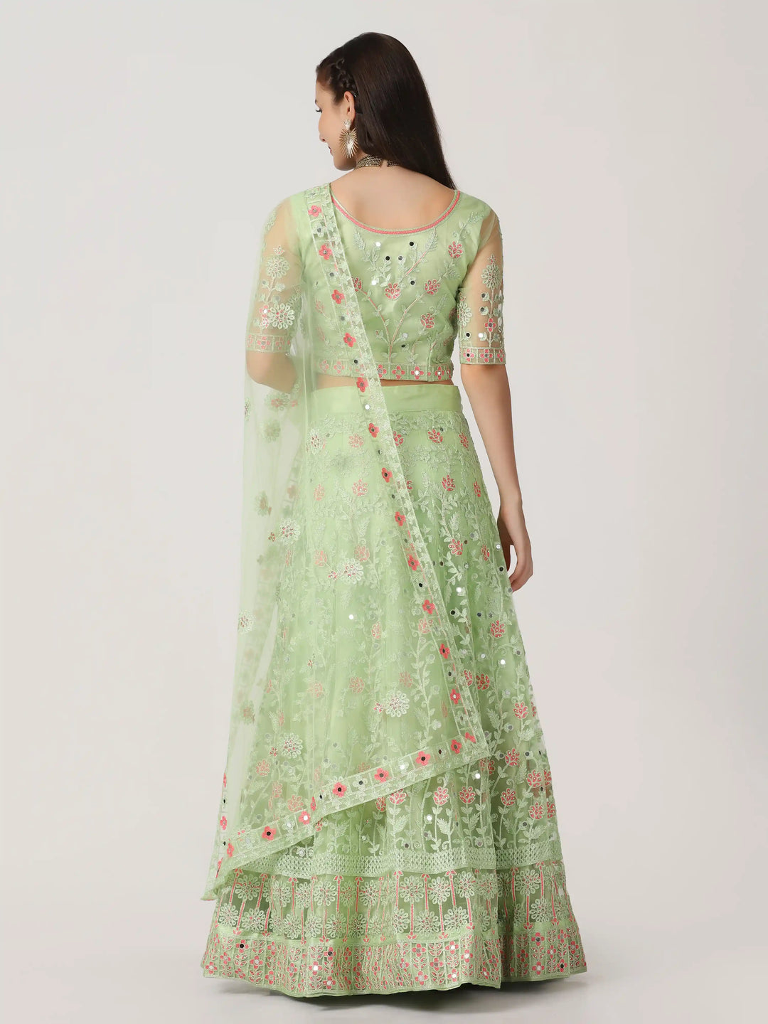 Stunning Parrot Green Net Lehenga | Intricate Designer Embroidery Work
