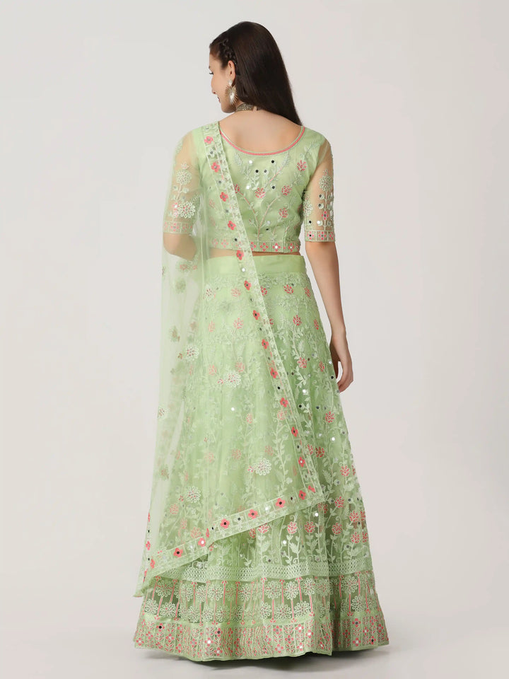 Stunning Parrot Green Net Lehenga | Intricate Designer Embroidery Work