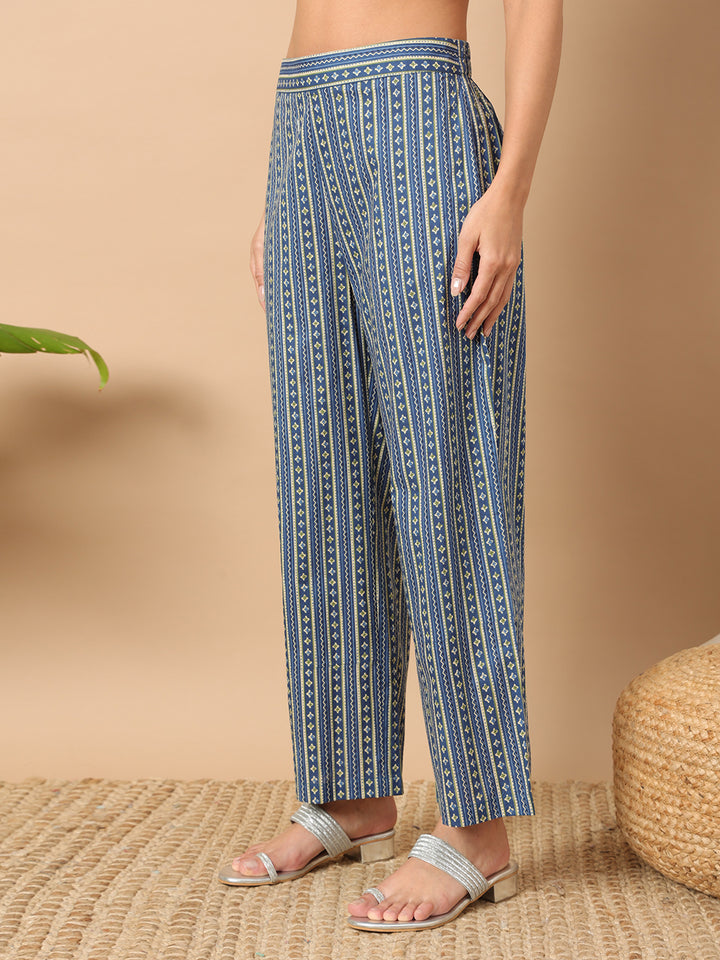 Blue Cotton Kurti Set with Bottom | Designer Printed Women’s Outfit