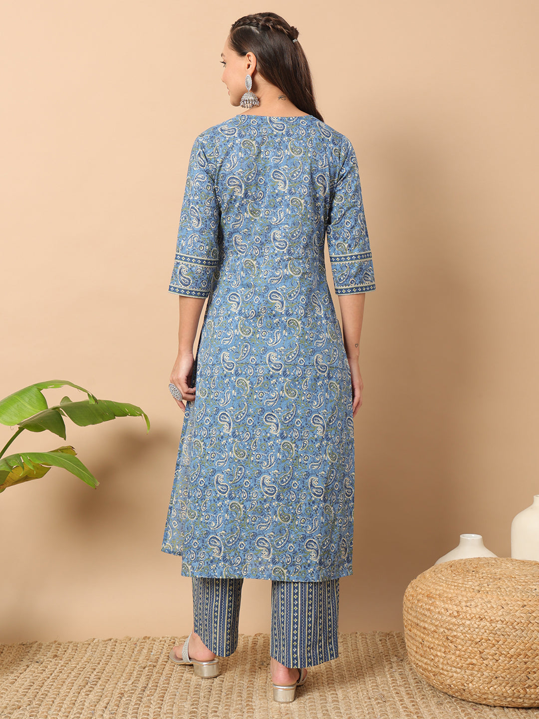 Blue Cotton Kurti Set with Bottom | Designer Printed Women’s Outfit