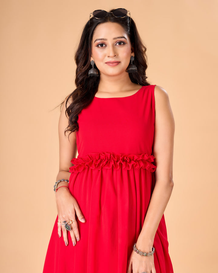 Designer Georgette Red Kurti for Women | Handcrafted Indian Ethnic Wear