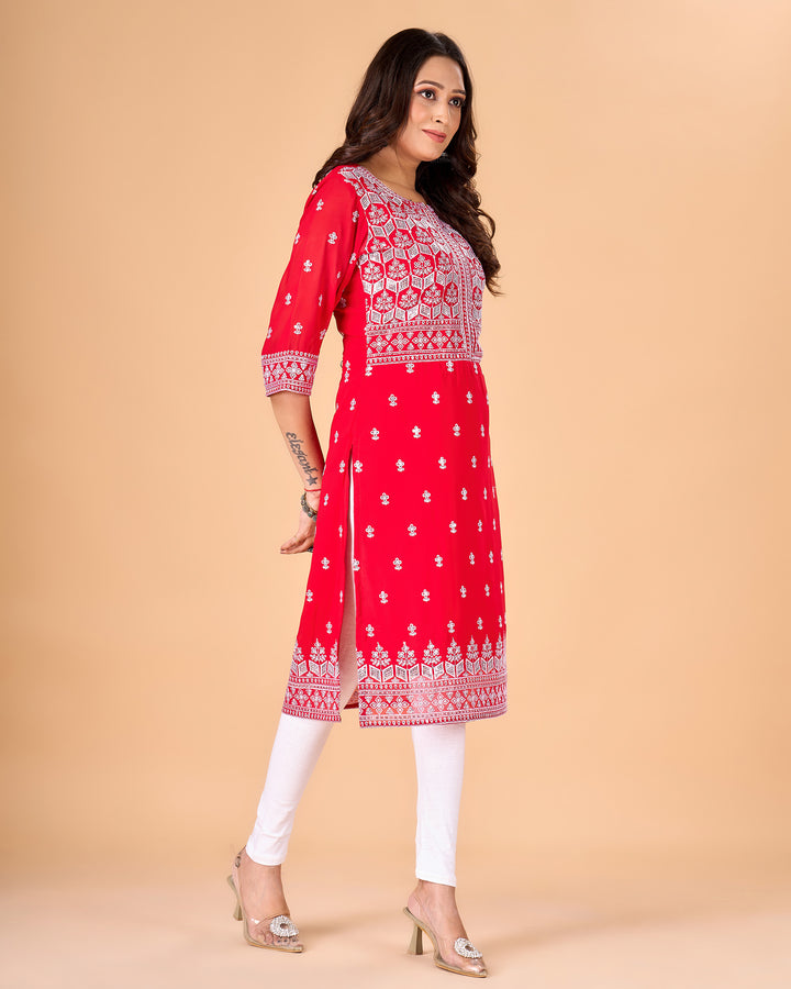 Designer Embroidered Red Georgette Kurti | Perfect for Ethnic Occasions