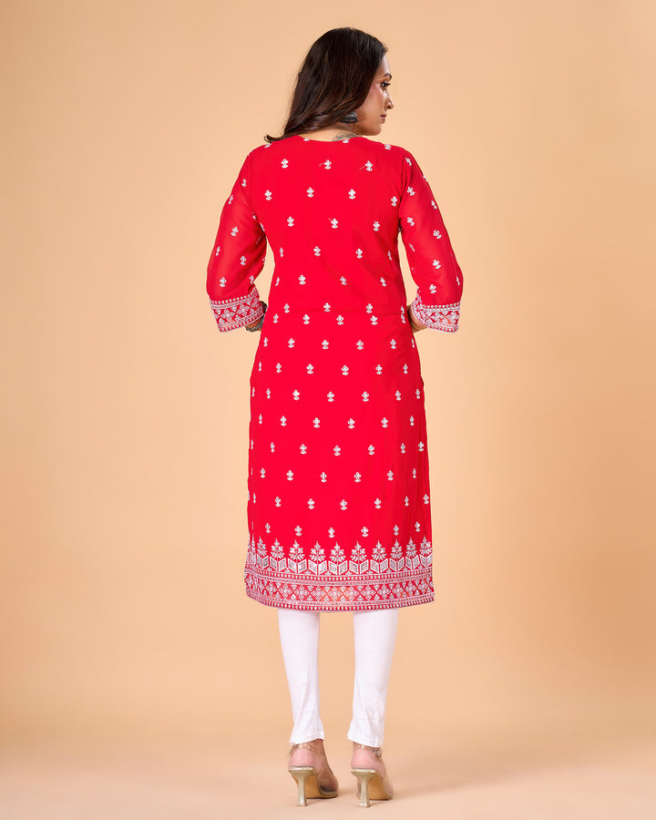 Designer Embroidered Red Georgette Kurti | Perfect for Ethnic Occasions