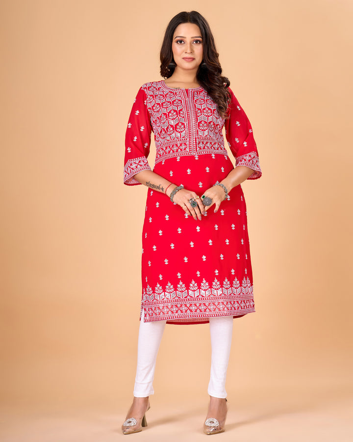 Designer Embroidered Red Georgette Kurti | Perfect for Ethnic Occasions
