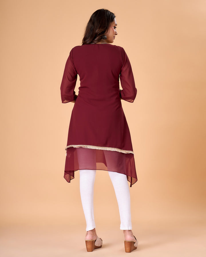 Handcrafted Wine Georgette Kurti for Women | Stylish Solid Ethnic Wear
