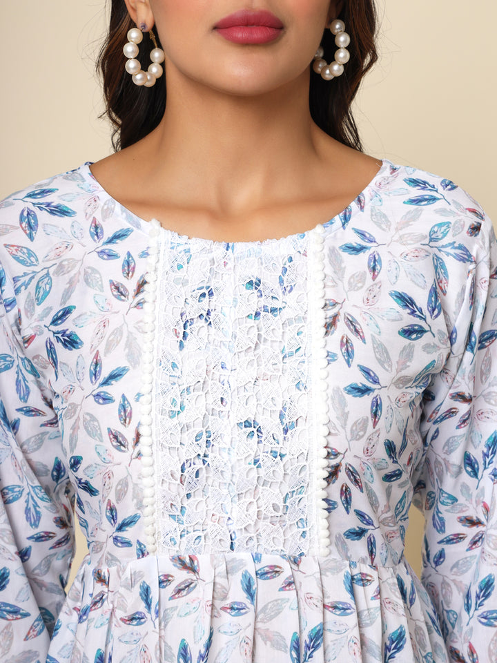 Stylish White Kurta | Cotton Ethnic Wear with Designer Print and Lace
