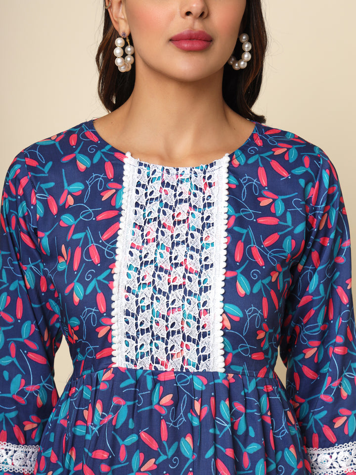 Stylish Blue Kurta | Cotton Ethnic Wear with Designer Lace Detailing
